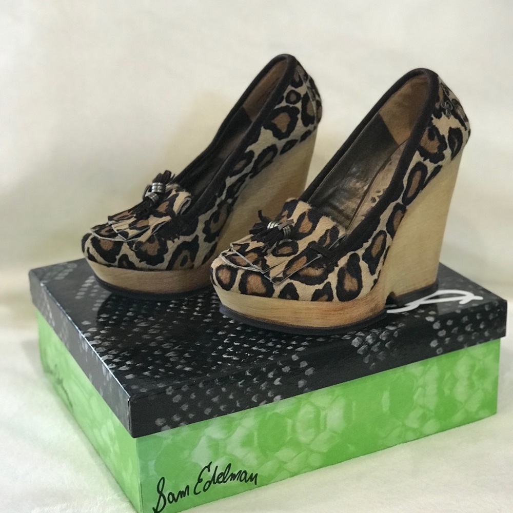 Sam Edelman Leopard Print Calfskin Wedges